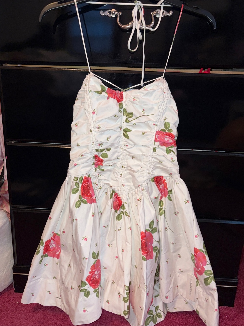 For Love & Lemons White Mini Dress with Red Rose Print Rosebud corset